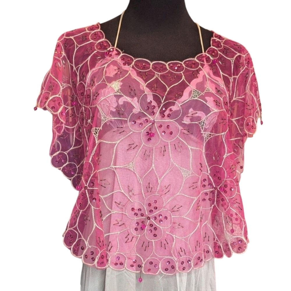 Vintage Pink Bead & Sequin Collar